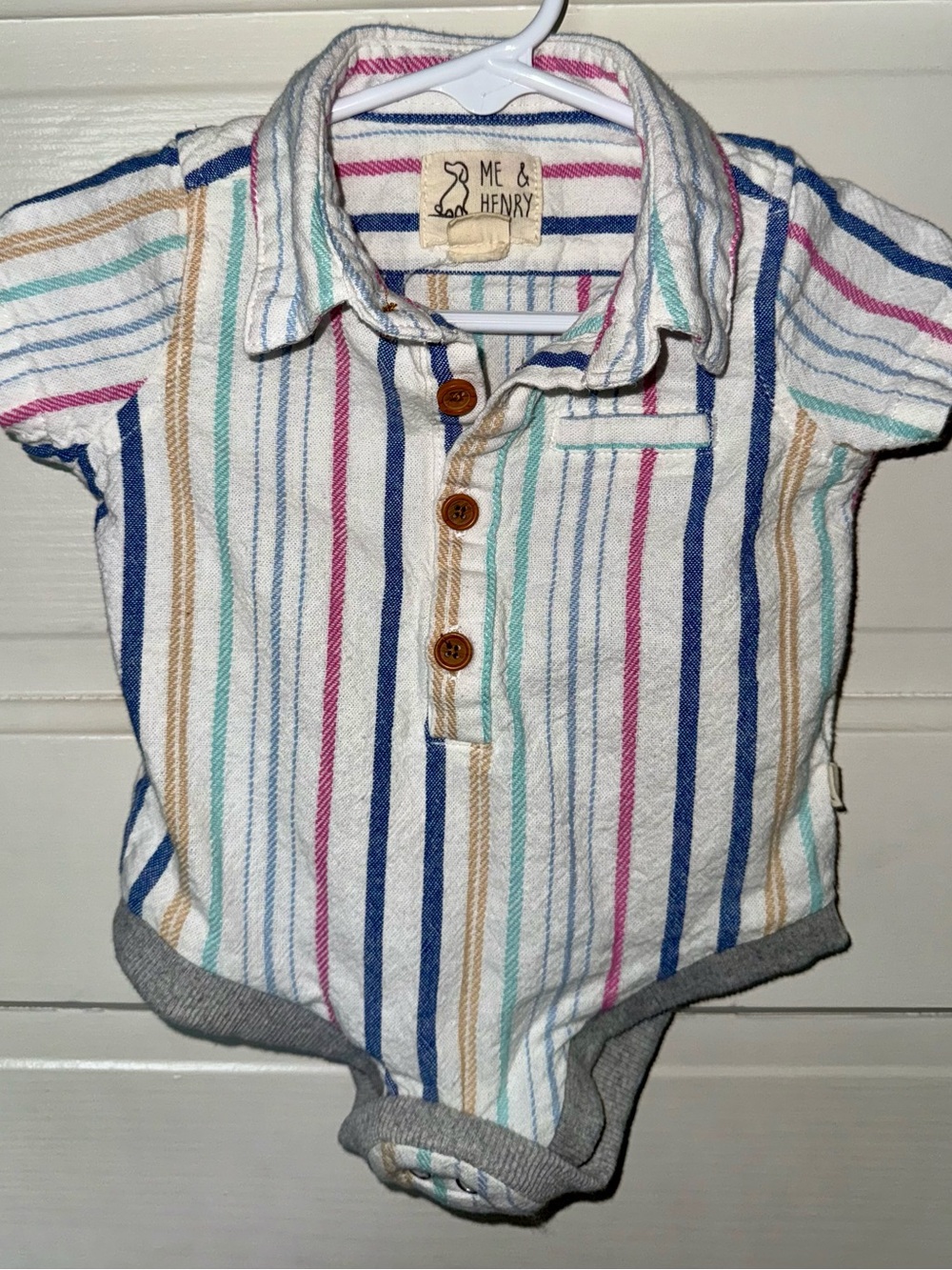 Me & Henry 3-6M Striped Polo Onesie - Multicolor